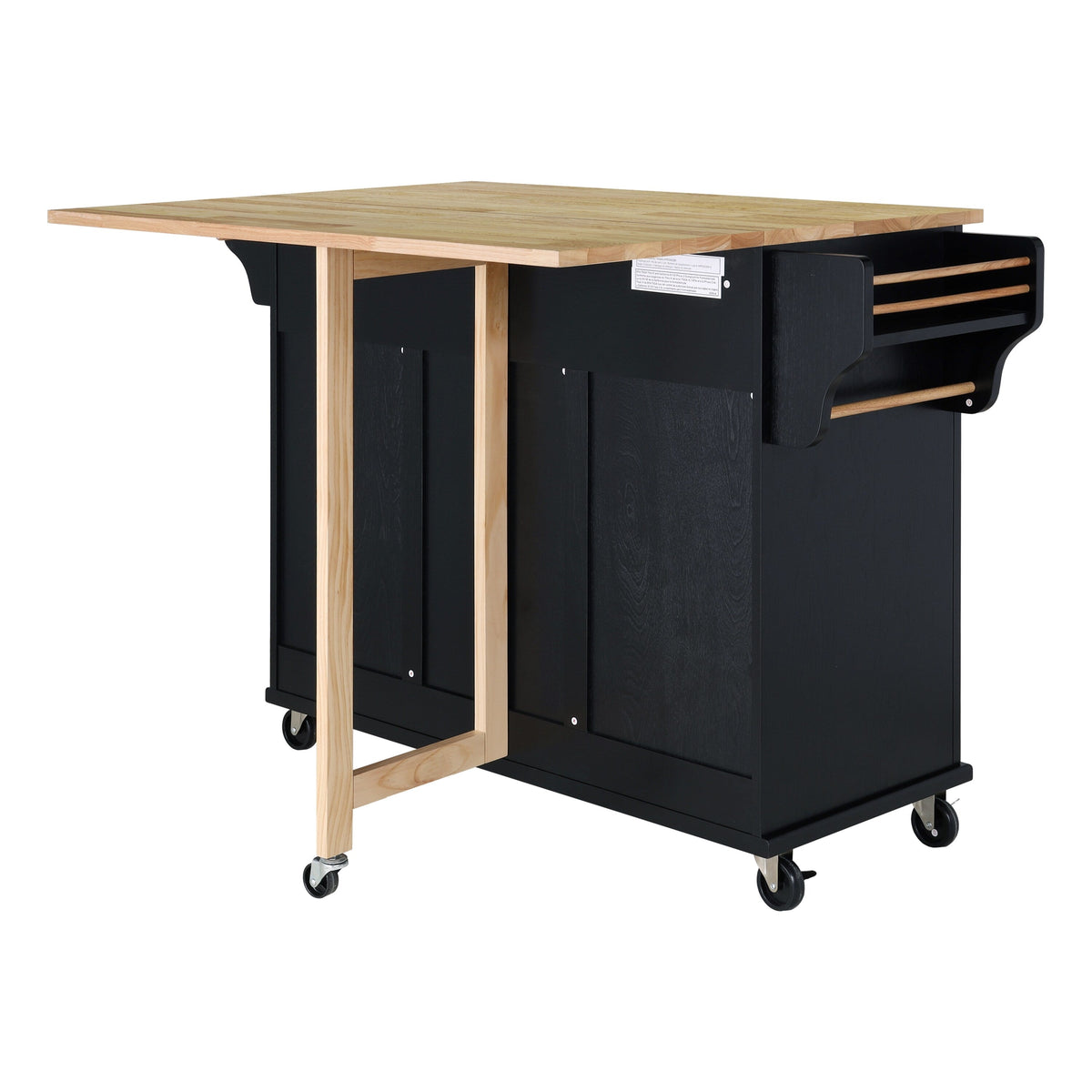 CESICIA Black Wood Base with Wood Top Rolling Kitchen Island (32-in x 52-in x 36-in)