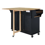 CESICIA Black Wood Base with Wood Top Rolling Kitchen Island (32-in x 52-in x 36-in)
