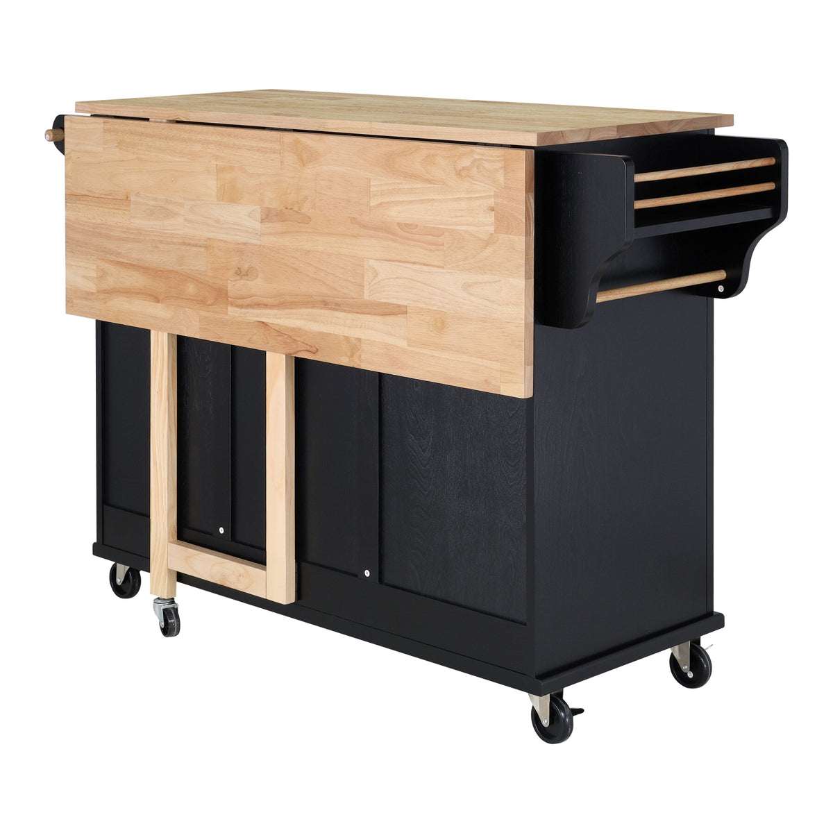 CESICIA Black Wood Base with Wood Top Rolling Kitchen Island (32-in x 52-in x 36-in)