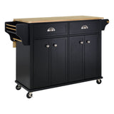 CESICIA Black Wood Base with Wood Top Rolling Kitchen Island (32-in x 52-in x 36-in)