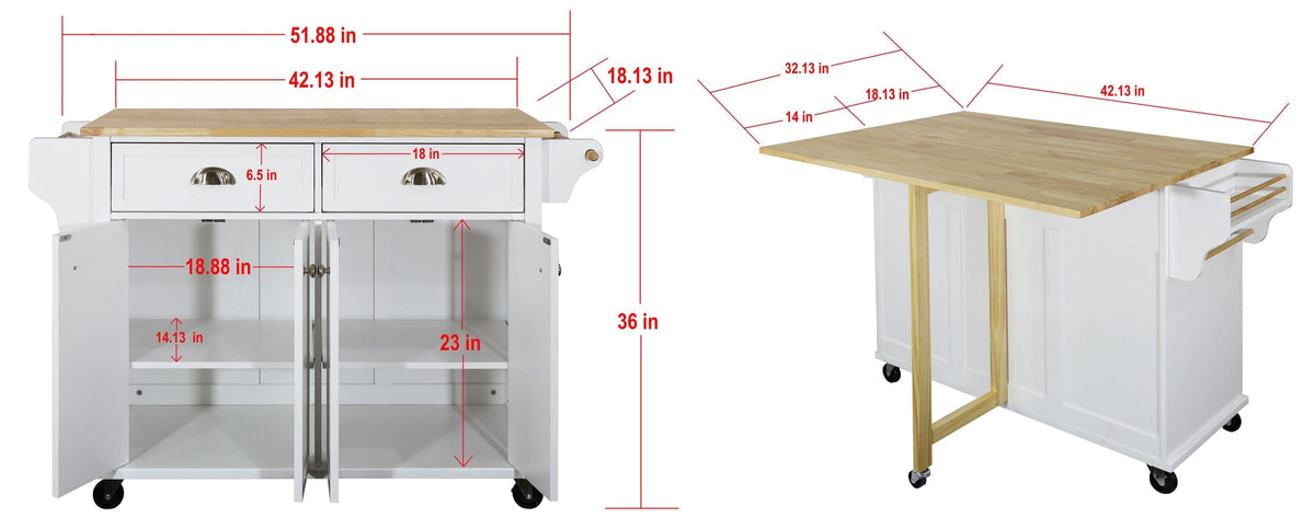 CESICIA Black Wood Base with Wood Top Rolling Kitchen Island (32-in x 52-in x 36-in)