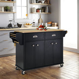CESICIA Black Wood Base with Wood Top Rolling Kitchen Island (32-in x 52-in x 36-in)
