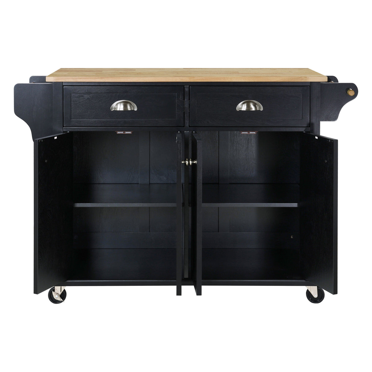 CESICIA Black Wood Base with Wood Top Rolling Kitchen Island (32-in x 52-in x 36-in)