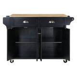 CESICIA Black Wood Base with Wood Top Rolling Kitchen Island (32-in x 52-in x 36-in)