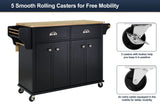 CESICIA Black Wood Base with Wood Top Rolling Kitchen Island (32-in x 52-in x 36-in)