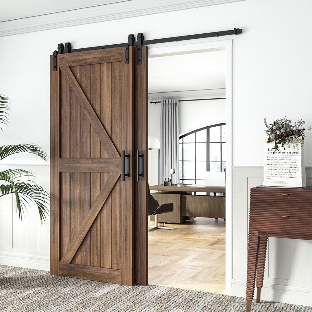 6 ft./72 in. Single Track Bypass Barn Door Hardware Double Doors Kit, Heavy-Duty Sliding 1-Track Antique Roller - Super Arbor