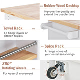 Bybafun White Mdf Base with Wood Top Rolling Kitchen Cart (21.7-in x 43.3-in x 35.6-in)