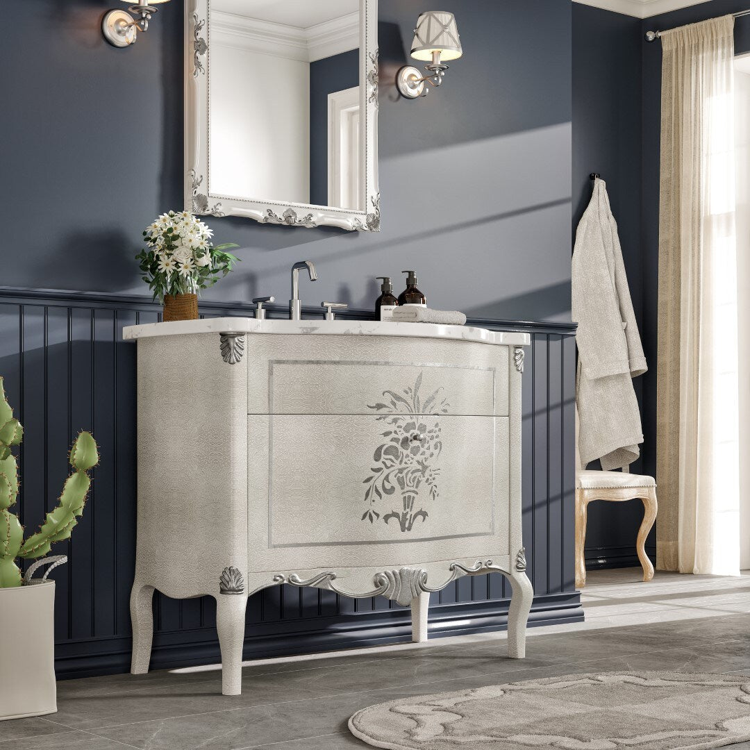 Eviva Monaco 38"W x 22"D Ivory Bathroom Vanity with White Carrara Marble Countertop and Undermount Porcelain Sink