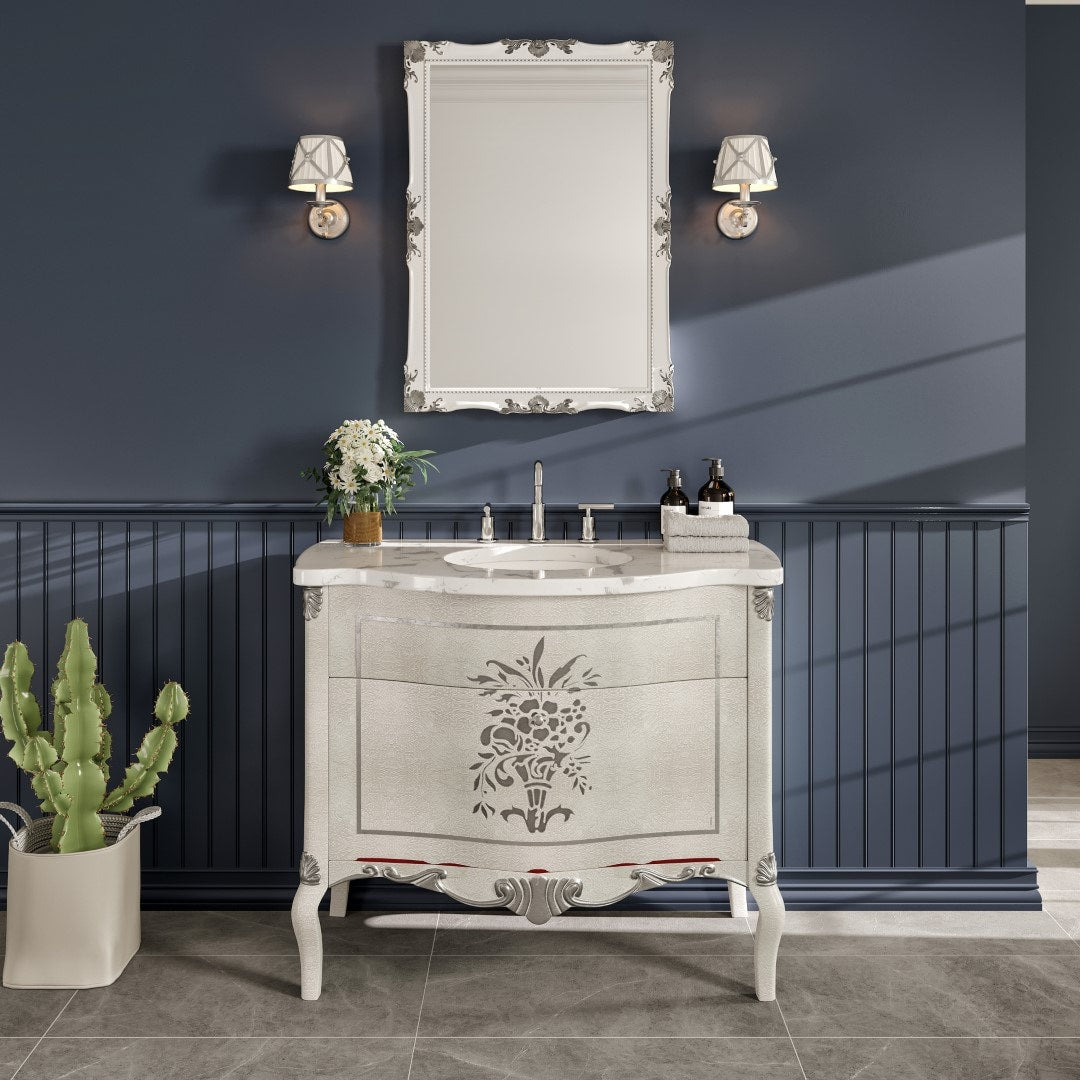 Eviva Monaco 38"W x 22"D Ivory Bathroom Vanity with White Carrara Marble Countertop and Undermount Porcelain Sink