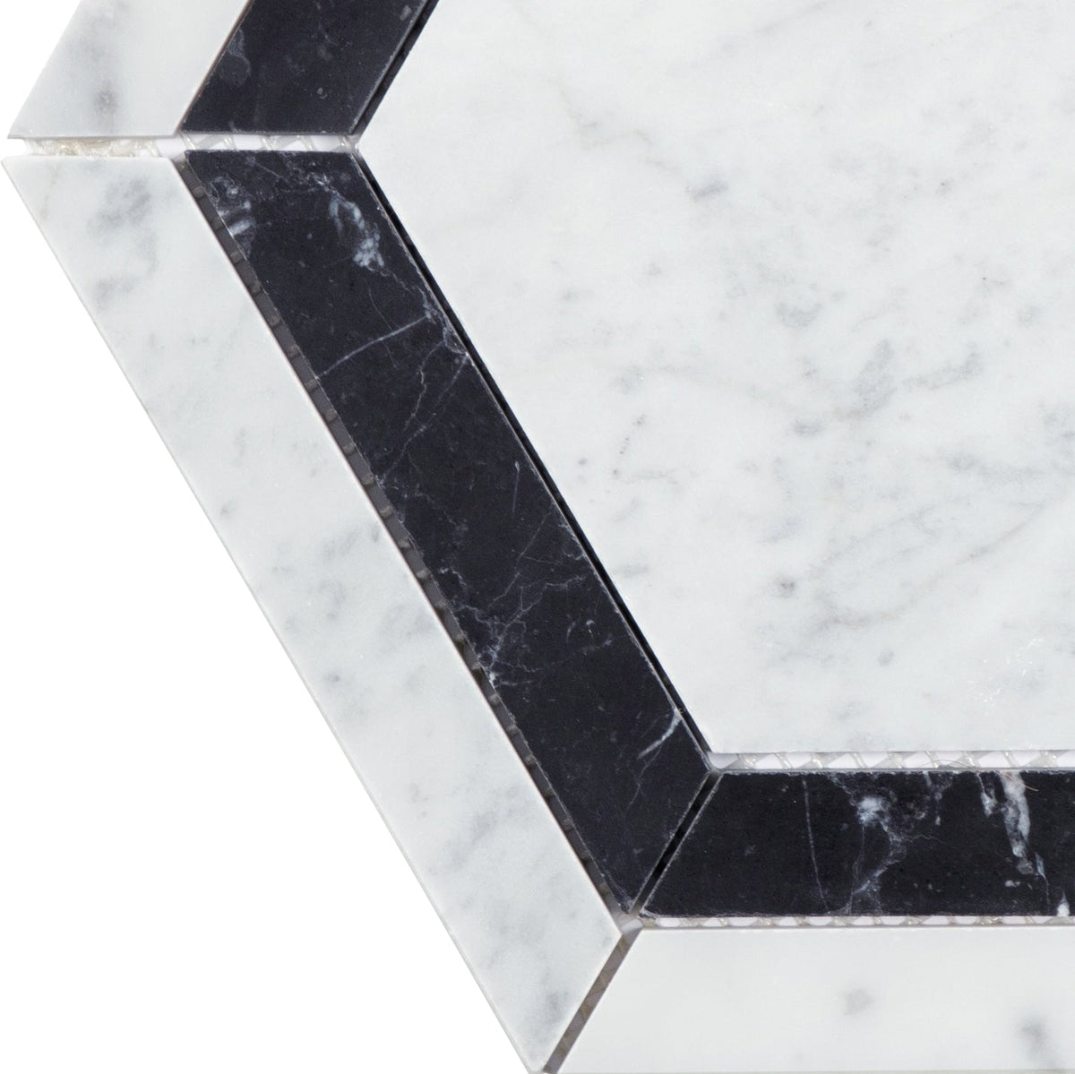 Satori 8-in x 8-in Polished Natural Marble Hexagon Floor and Wall Tile, Bianco Carrara White/Nero Marquina (4.8-sq ft/Carton)