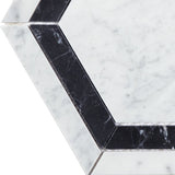Satori 8-in x 8-in Polished Natural Marble Hexagon Floor and Wall Tile, Bianco Carrara White/Nero Marquina (4.8-sq ft/Carton)