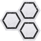 Satori 8-in x 8-in Polished Natural Marble Hexagon Floor and Wall Tile, Bianco Carrara White/Nero Marquina (4.8-sq ft/Carton)