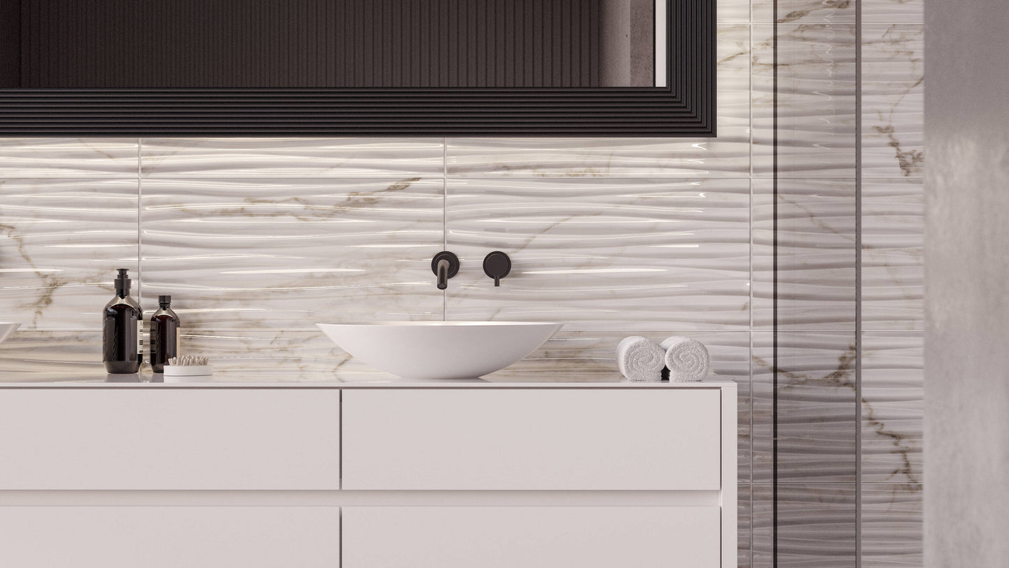 Satori Calacatta Novello 12-in x 24-in Glazed Ceramic Marble Look Wall Tile (1.93-sq. ft/ Piece)