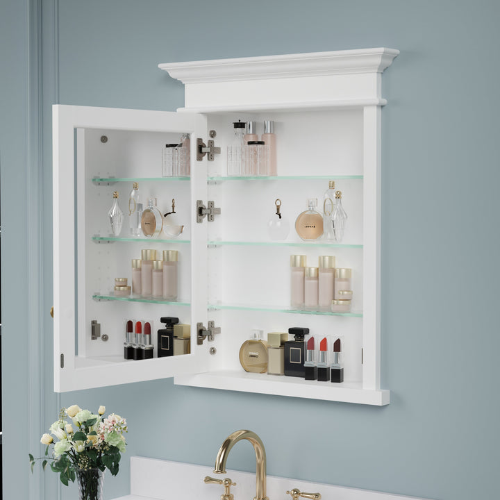 Forclover 26-in x 32-in Recessed Mount White Mirrored Soft Close Medicine Cabinet