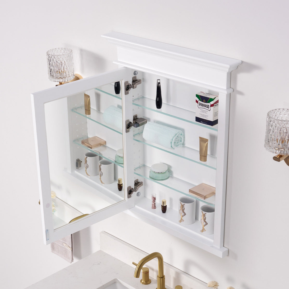 WELLFOR GRACE Solid Wood 26-in x 32-in Recessed Mount White Mirrored Soft Close Medicine Cabinet