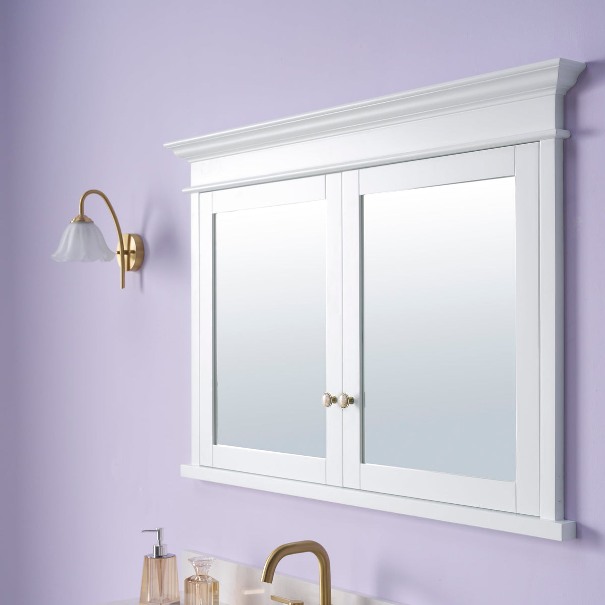 WELLFOR GRACE Solid Wood 48-in x 32-in Recessed Mount White Mirrored Soft Close Medicine Cabinet
