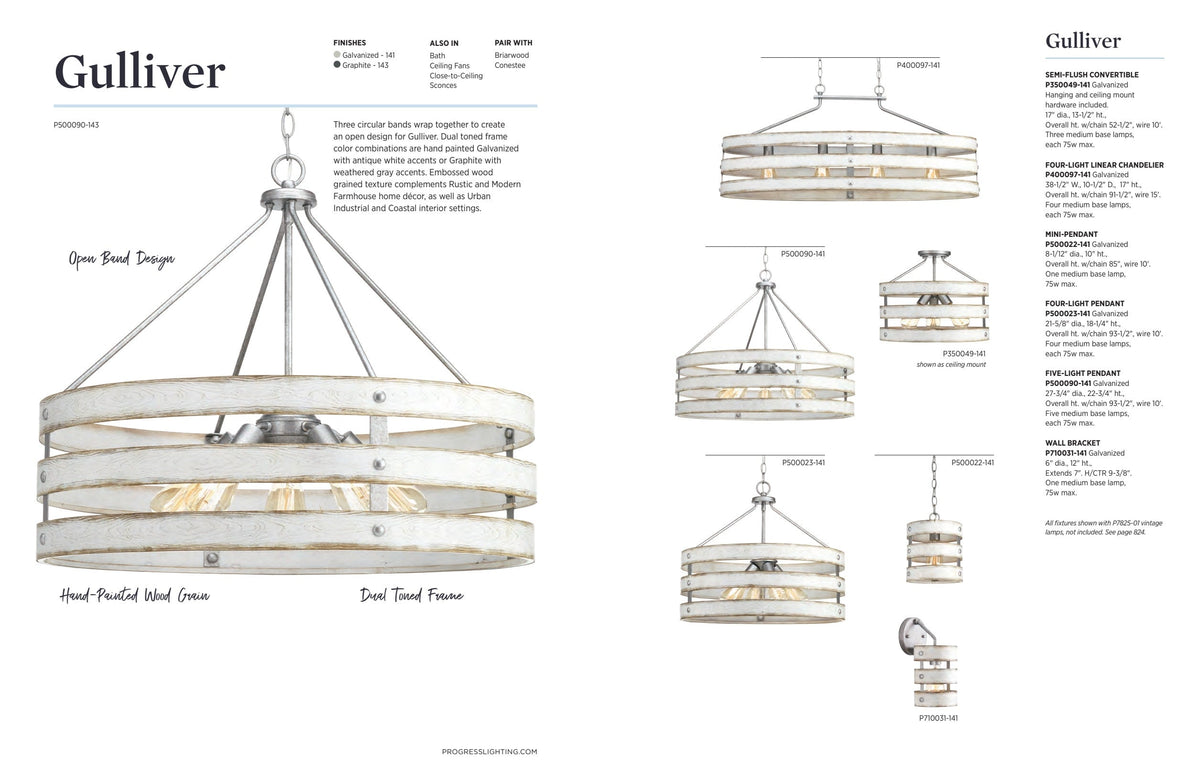 Progress Lighting Gulliver 8-Light Galvanized with Antique White Coastal Lantern Medium Hanging Pendant Light