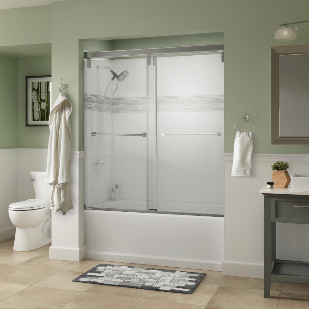 Everly 60 in. x 59-1/4 in. Mod Semi-Frameless Sliding Bathtub Door in Chrome and 1/4 in. (6mm) Niebla Glass - Super Arbor