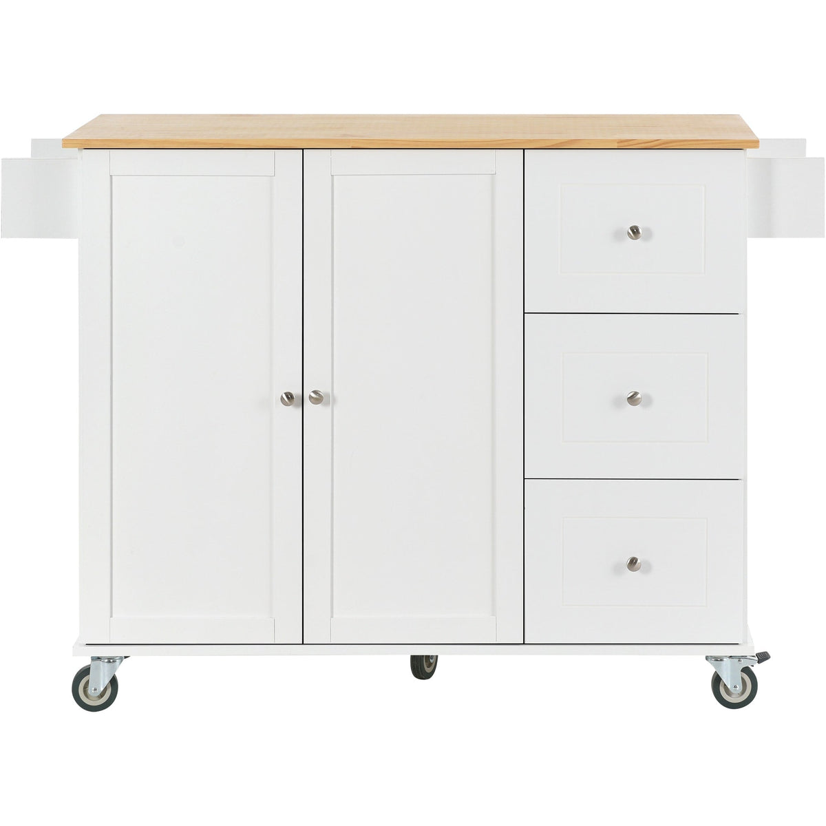 BABOOM White Mdf Base with Wood Top Rolling Kitchen Island (29.5-in x 52.7-in x 36.81-in)