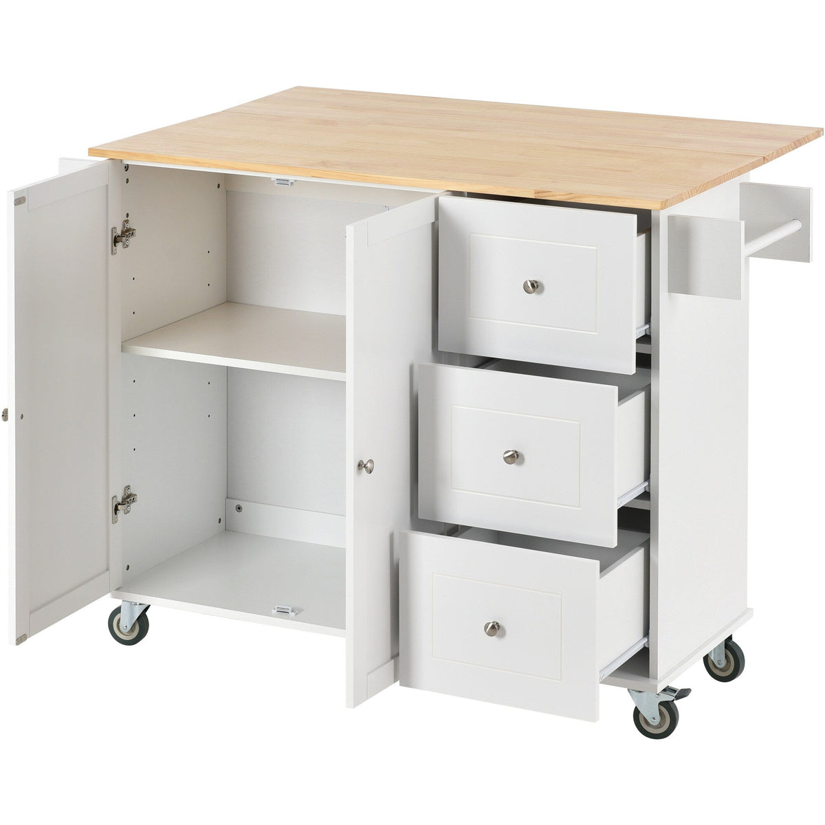 BABOOM White Mdf Base with Wood Top Rolling Kitchen Island (29.5-in x 52.7-in x 36.81-in)