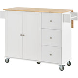 BABOOM White Mdf Base with Wood Top Rolling Kitchen Island (29.5-in x 52.7-in x 36.81-in)