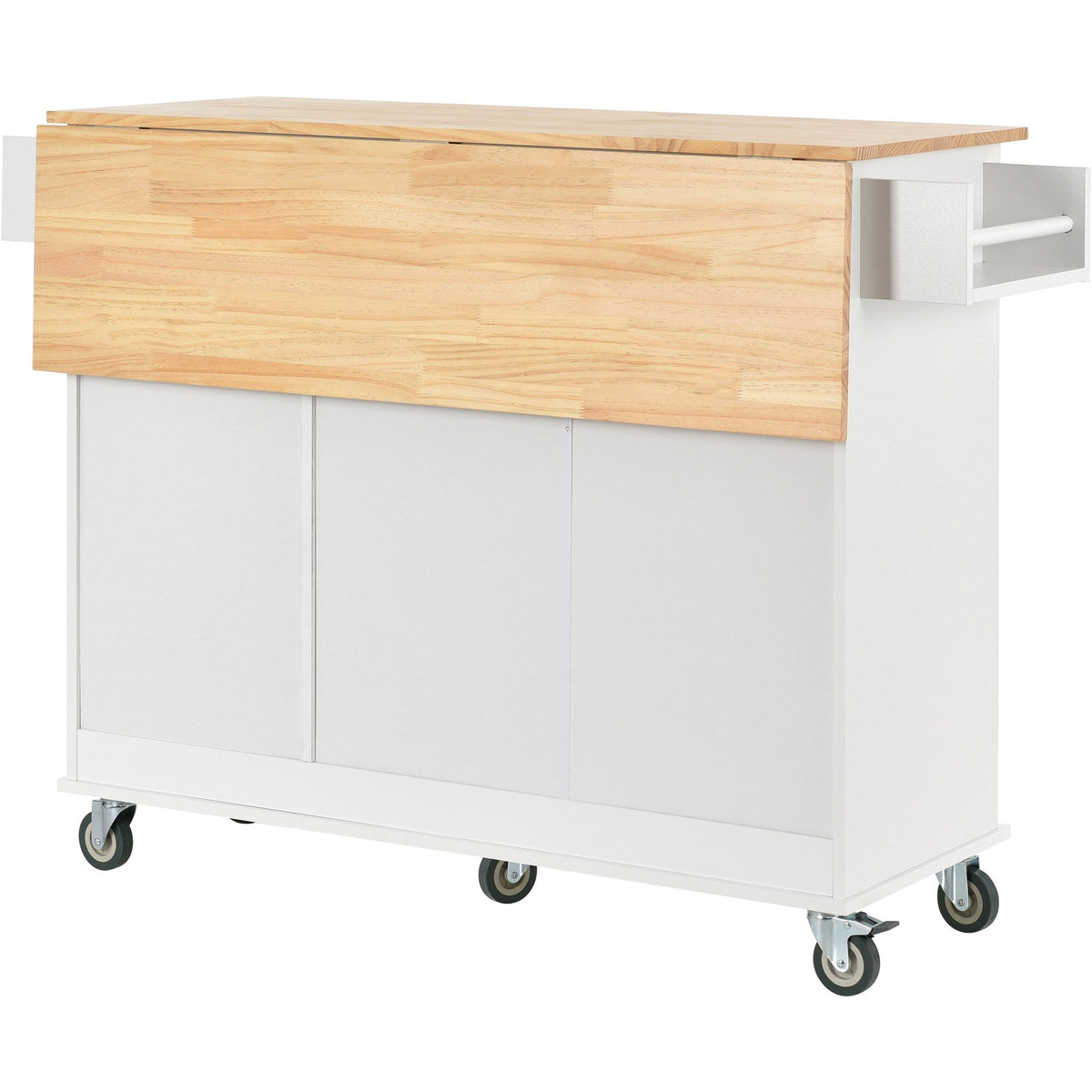 BABOOM White Mdf Base with Wood Top Rolling Kitchen Island (29.5-in x 52.7-in x 36.81-in)