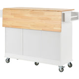 BABOOM White Mdf Base with Wood Top Rolling Kitchen Island (29.5-in x 52.7-in x 36.81-in)