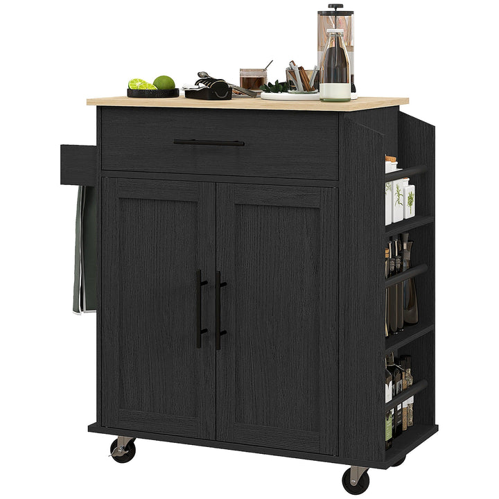 BABOOM Black Mdf Base with Mdf Wood Top Rolling Kitchen Island (15-in x 29.9-in x 34.1-in)