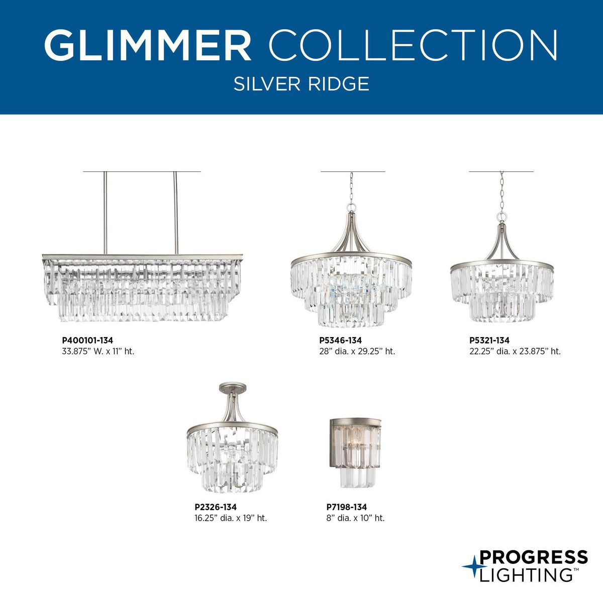 Progress Lighting Glimmer 5-Light Silver Ridge Traditional Clear Glass Drum Large Hanging Pendant Light