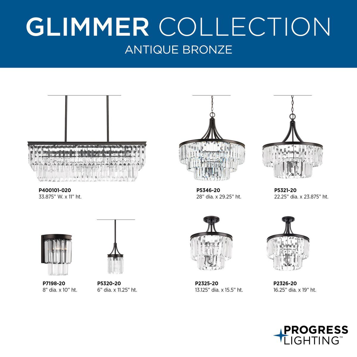 Progress Lighting Glimmer 6-Light Antique Bronze Transitional Tinted Glass Tiered Large Hanging Pendant Light