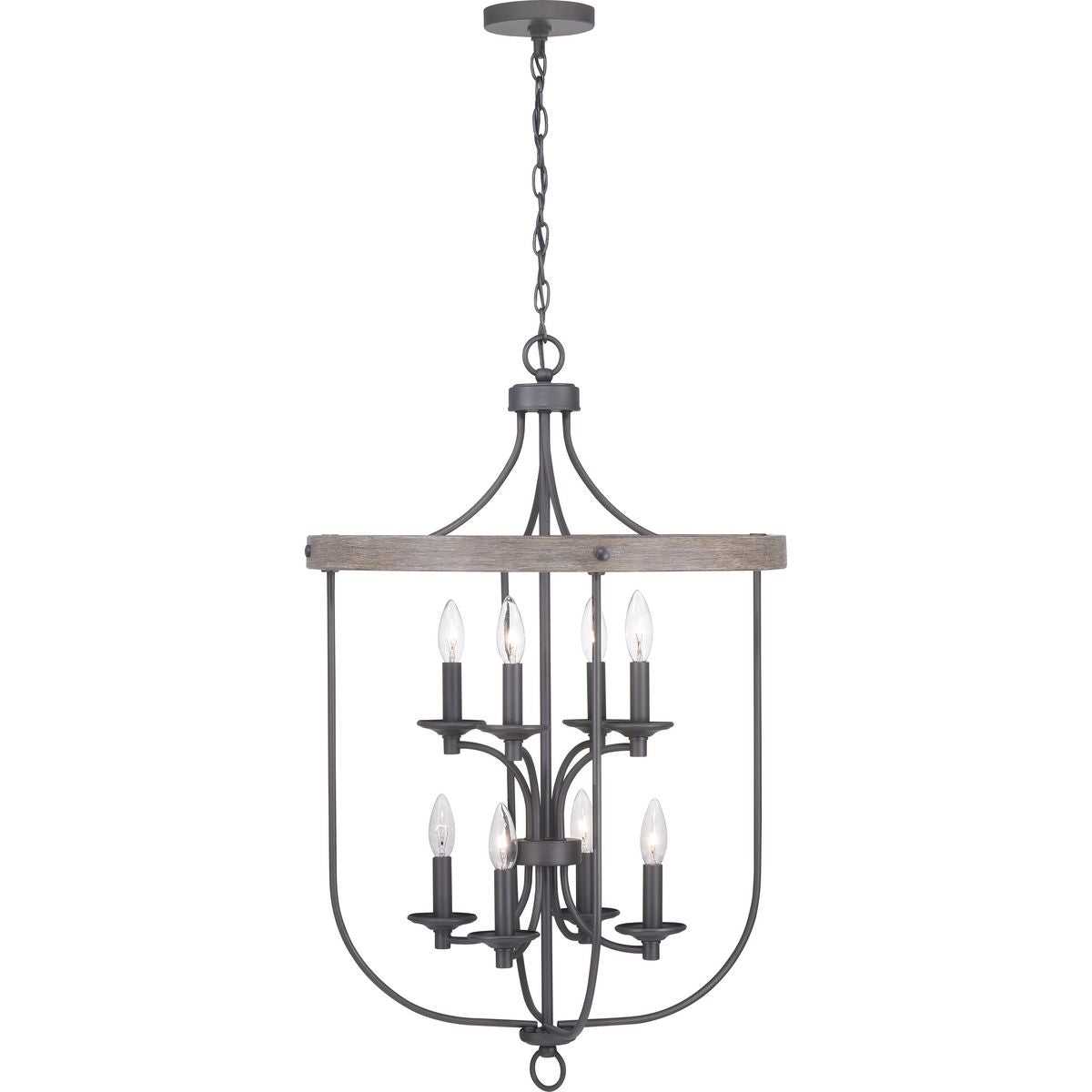 Progress Lighting Gulliver 8-Light Graphite with Weathered Oak Coastal Lantern Medium Hanging Pendant Light