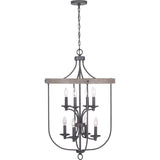 Progress Lighting Gulliver 8-Light Graphite with Weathered Oak Coastal Lantern Medium Hanging Pendant Light