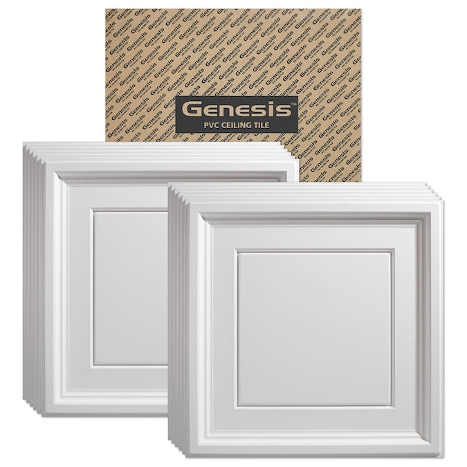 Genesis 2-ft x 2-ft Icon Coffer White PVC Drop Ceiling Tile (1-Pack, 4-sq ft / Case)