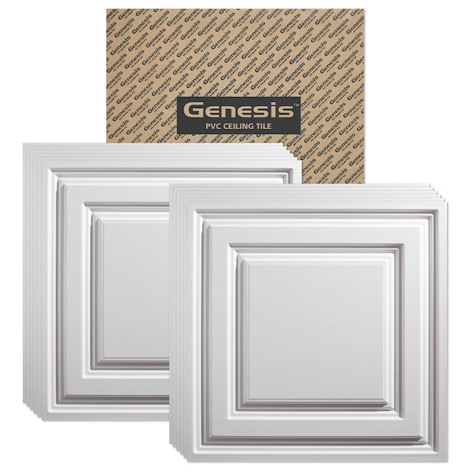 Genesis 2-ft x 2-ft Icon Relief White PVC Drop Ceiling Tile (1-Pack, 4-sq ft / Case)