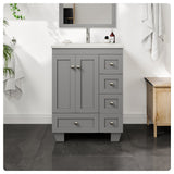 Eviva Happy 24 in. W x 18 in. D x 34 in. H Gray Bathroom Vanity with White Carrara Marble Top and White Undermount Sink