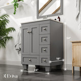 Eviva Happy 24 in. W x 18 in. D x 34 in. H Gray Bathroom Vanity with White Carrara Marble Top and White Undermount Sink