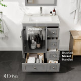 Eviva Happy 24 in. W x 18 in. D x 34 in. H Gray Bathroom Vanity with White Carrara Marble Top and White Undermount Sink