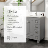 Eviva Happy 24 in. W x 18 in. D x 34 in. H Gray Bathroom Vanity with White Carrara Marble Top and White Undermount Sink