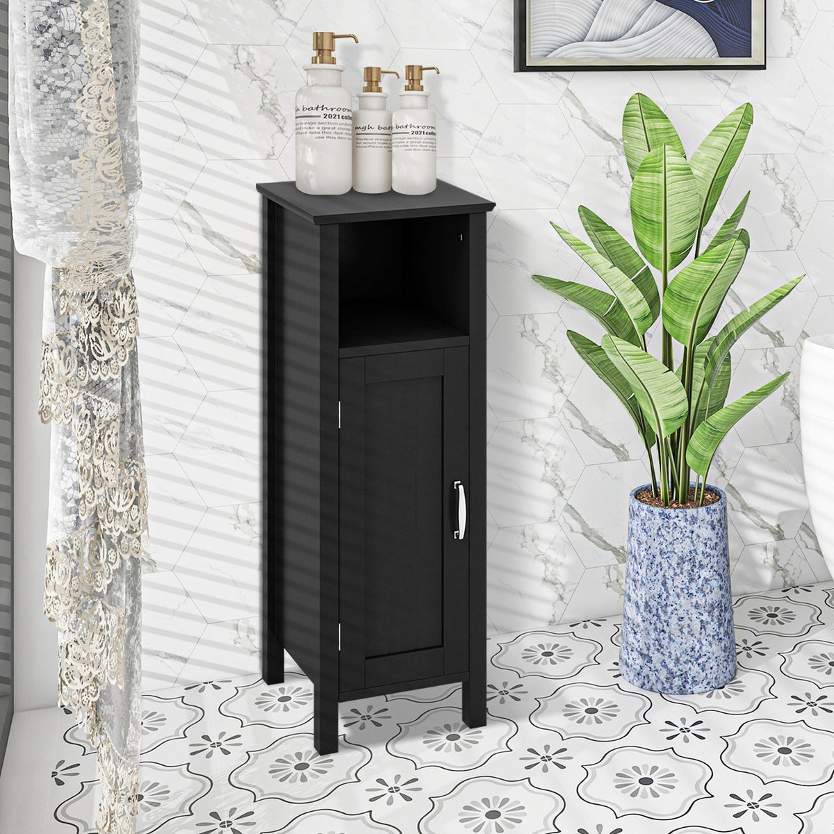 WELLFOR 12-in x 31.5-in x 12-in Black Freestanding Corner Linen Cabinet