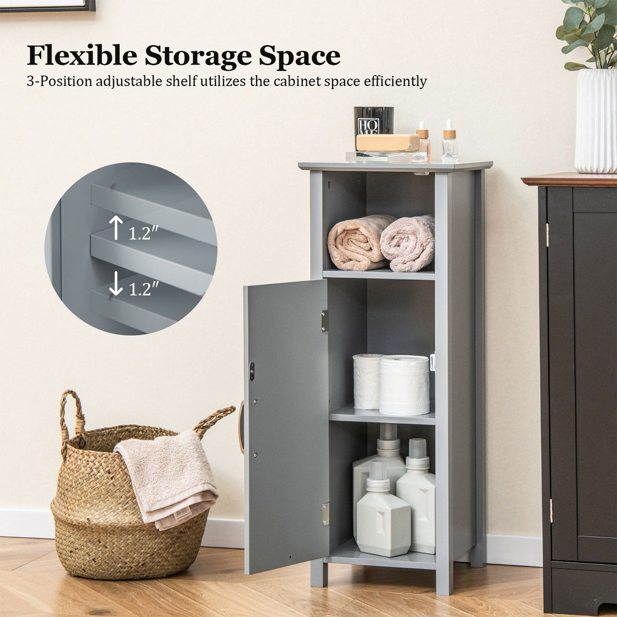 WELLFOR 12-in x 31.5-in x 12-in Gray Freestanding Corner Linen Cabinet