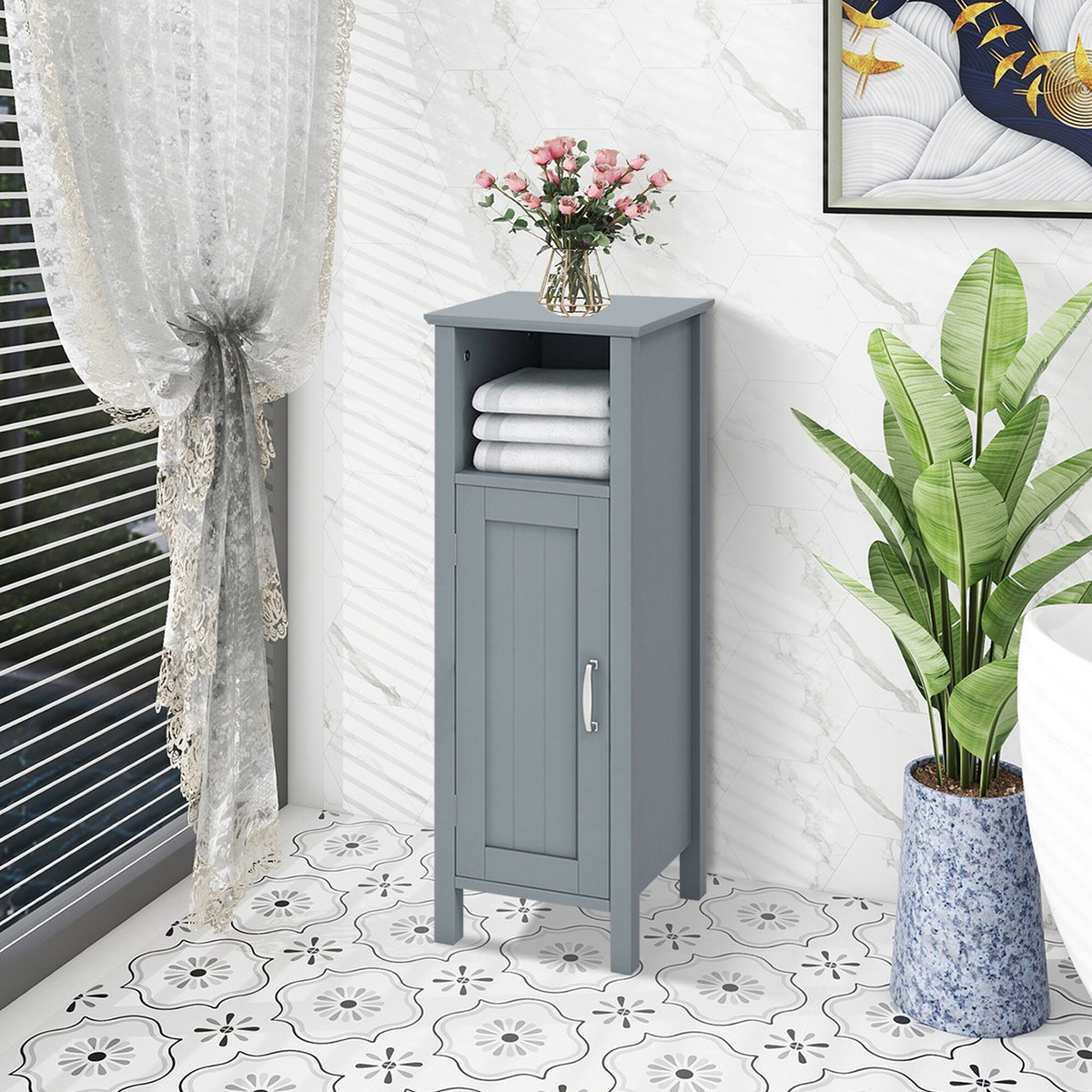 WELLFOR 12-in x 31.5-in x 12-in Gray Freestanding Corner Linen Cabinet