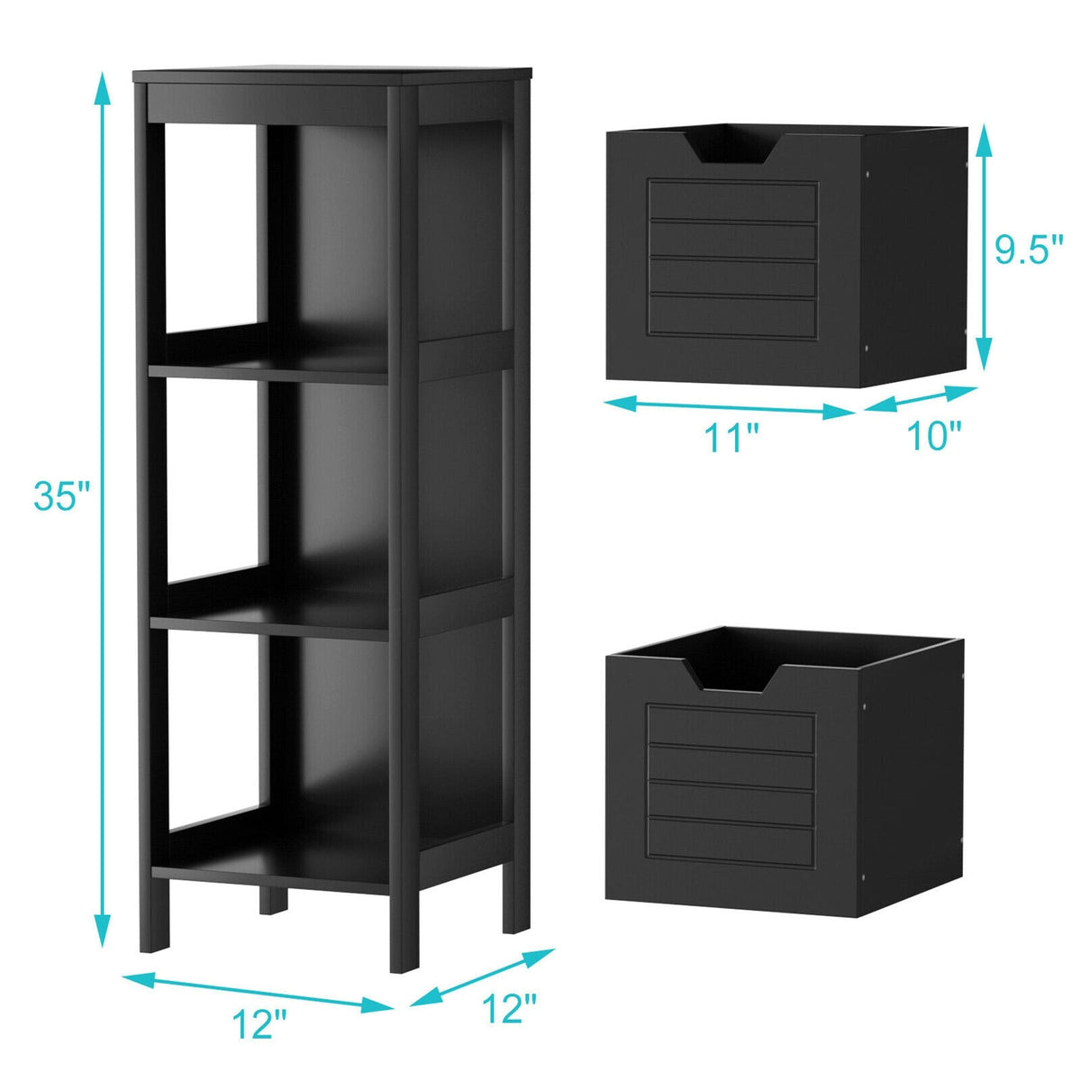WELLFOR 12-in x 35-in x 11-in Black Freestanding Corner Linen Cabinet