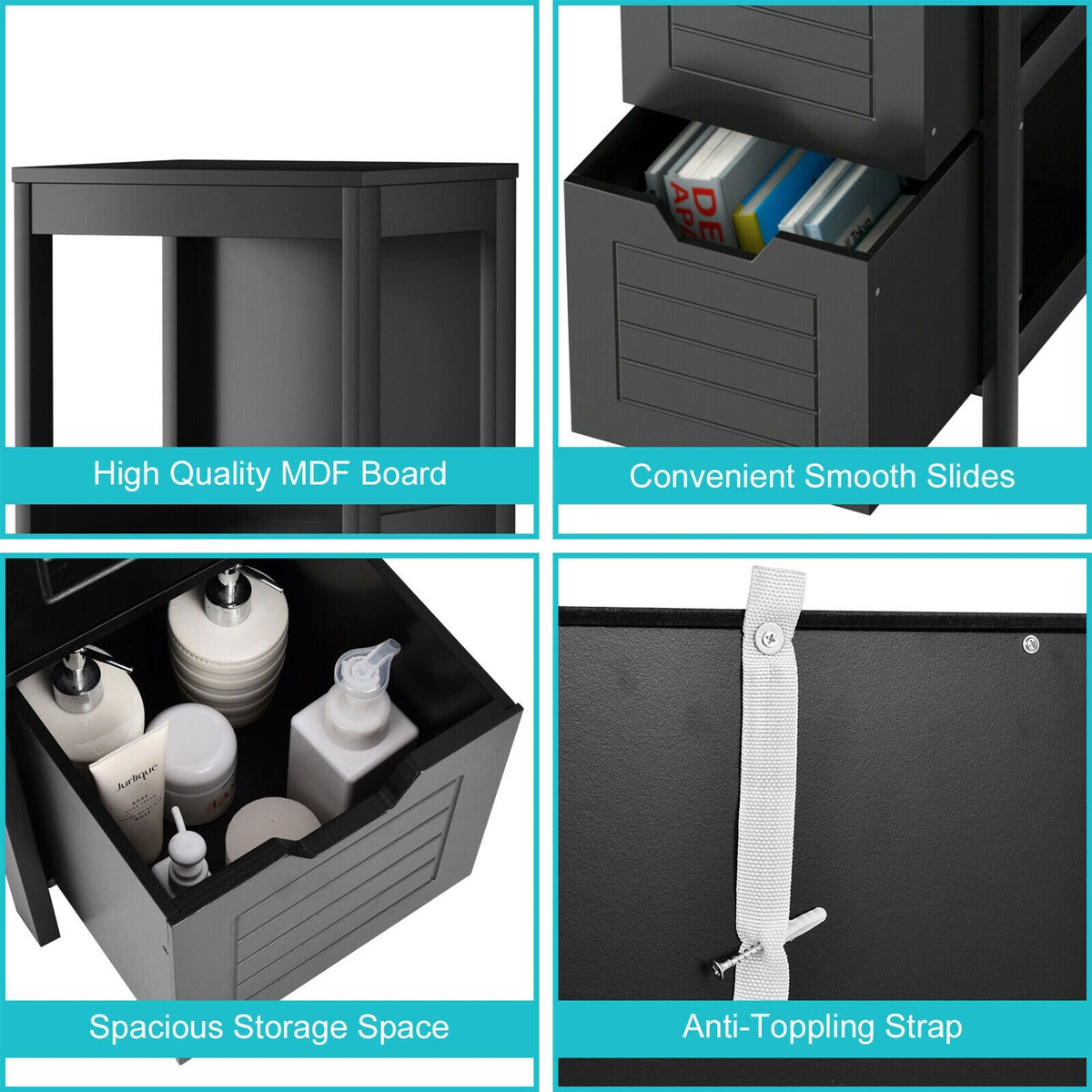WELLFOR 12-in x 35-in x 11-in Black Freestanding Corner Linen Cabinet