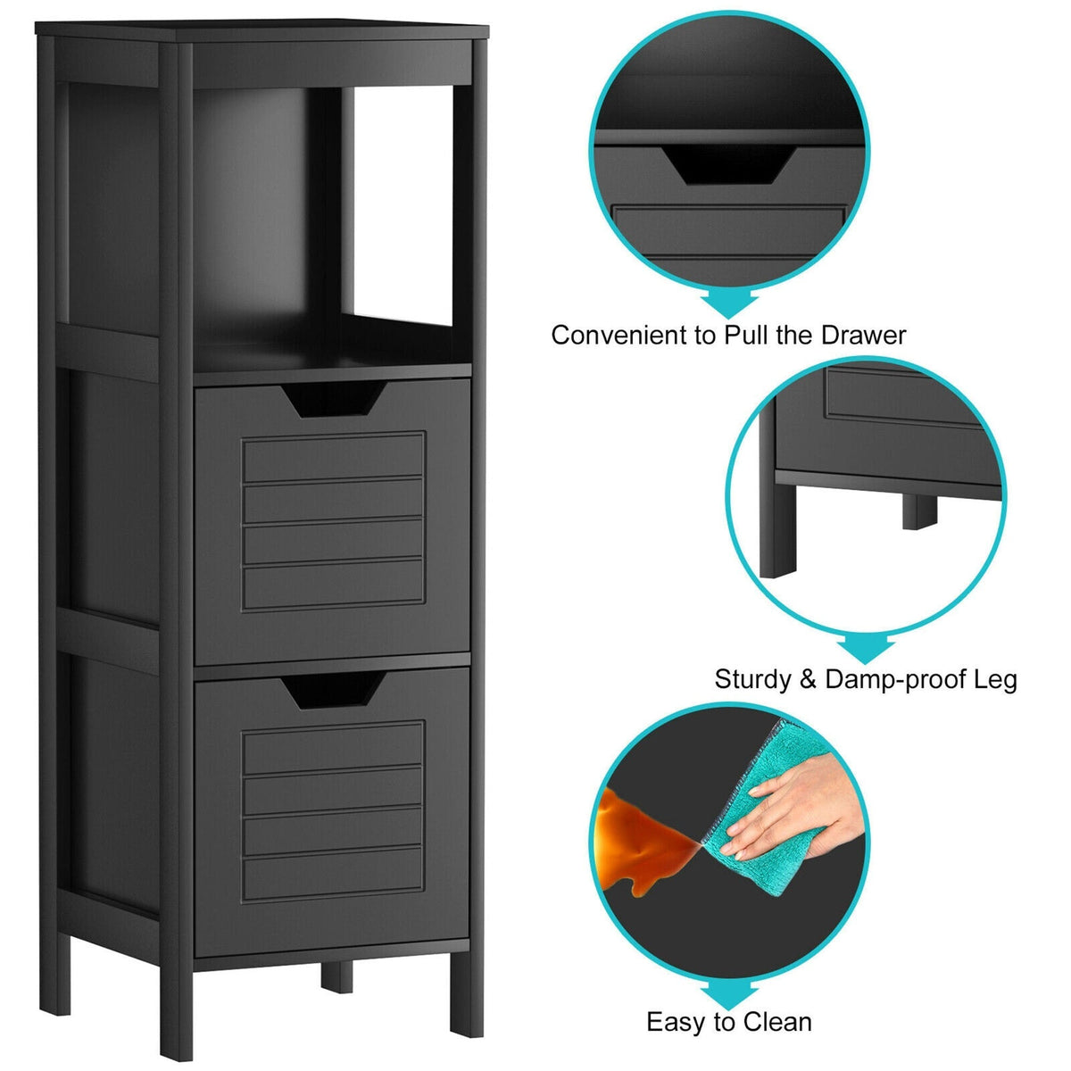 WELLFOR 12-in x 35-in x 11-in Black Freestanding Corner Linen Cabinet