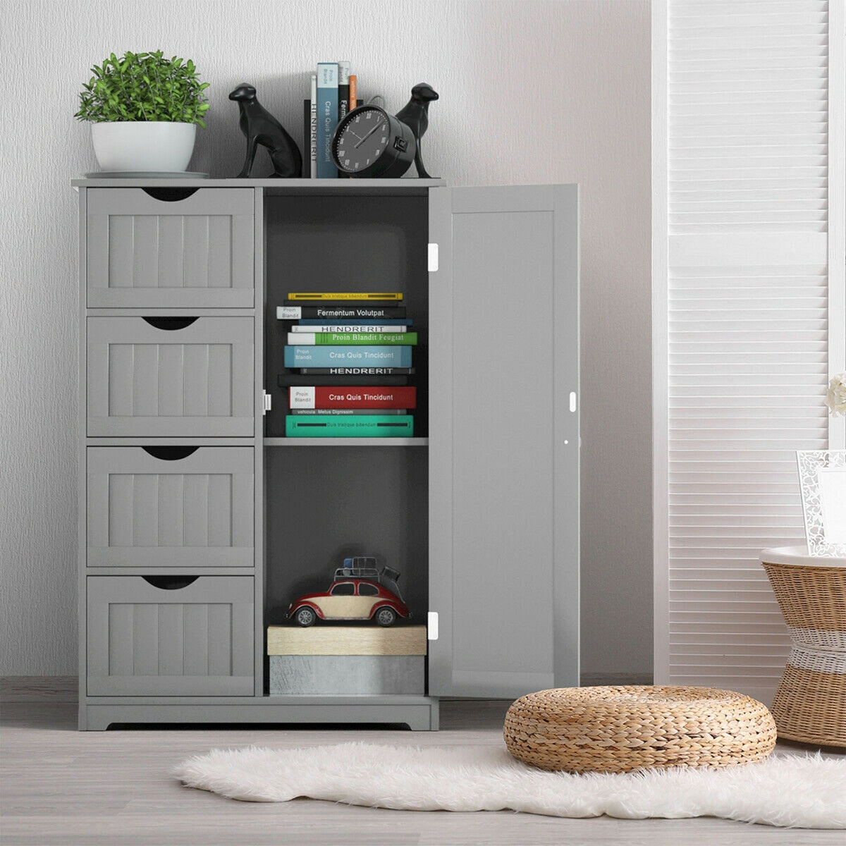 WELLFOR 22-in x 32-in x 12-in Gray Freestanding Linen Cabinet