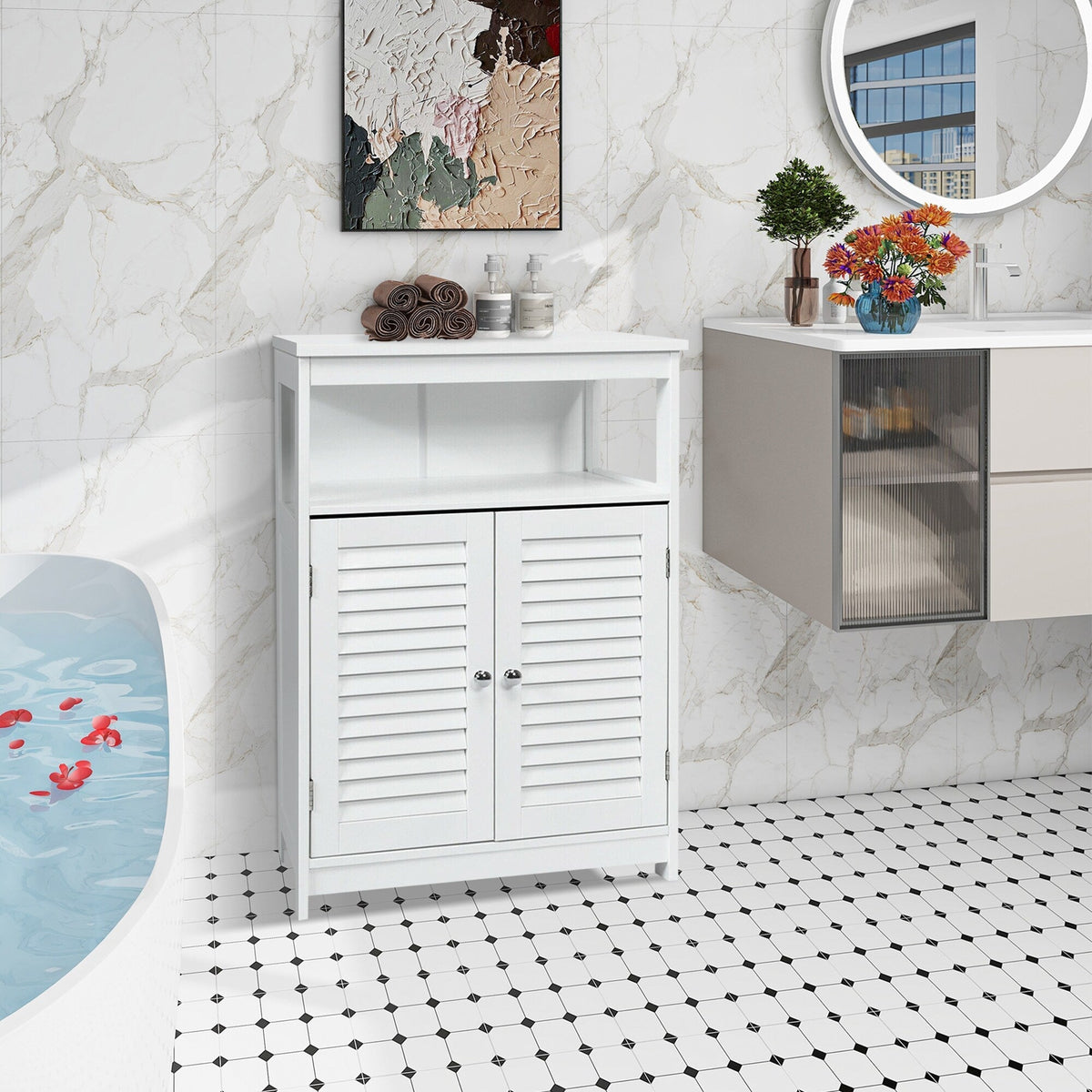 WELLFOR 23.5-in x 31.5-in x 12-in White Freestanding Linen Cabinet