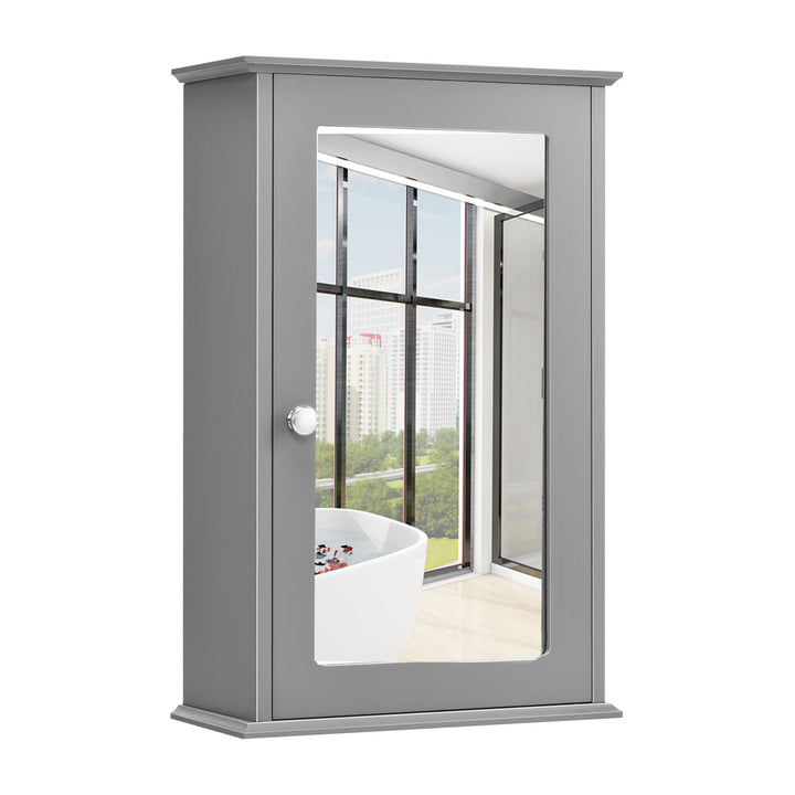 WELLFOR 13.5-in x 21-in Surface Mount Gray Mirrored Medicine Cabinet