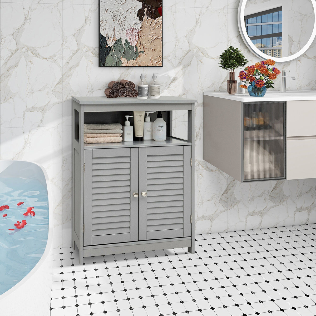 WELLFOR 23.5-in x 31.5-in x 12-in Gray Freestanding Linen Cabinet