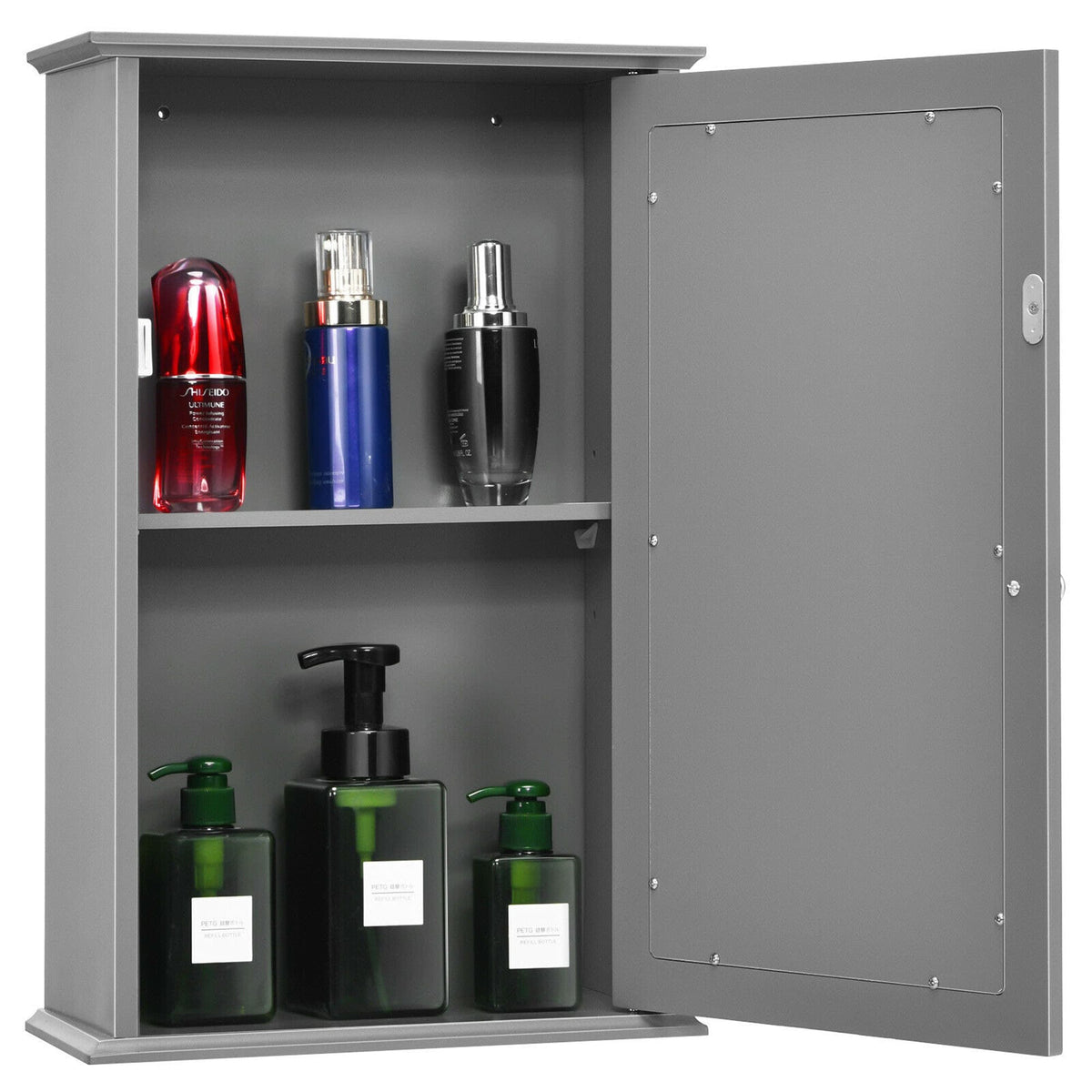 WELLFOR 13.5-in x 21-in Surface Mount Gray Mirrored Medicine Cabinet