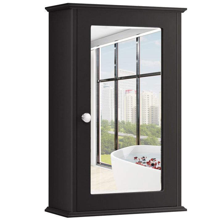 WELLFOR 13.5-in x 21-in Surface Mount Brown Mirrored Medicine Cabinet